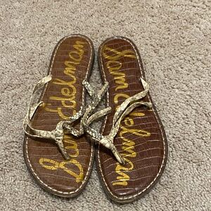 Sam Edelman Croc-Embossed Brown and Tan Sandals